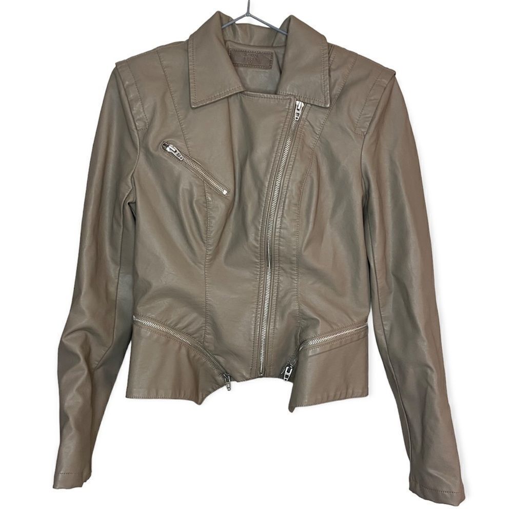 Blank NYC Brown/Tan Vegan Leather Moto Biker Jacket Size Small